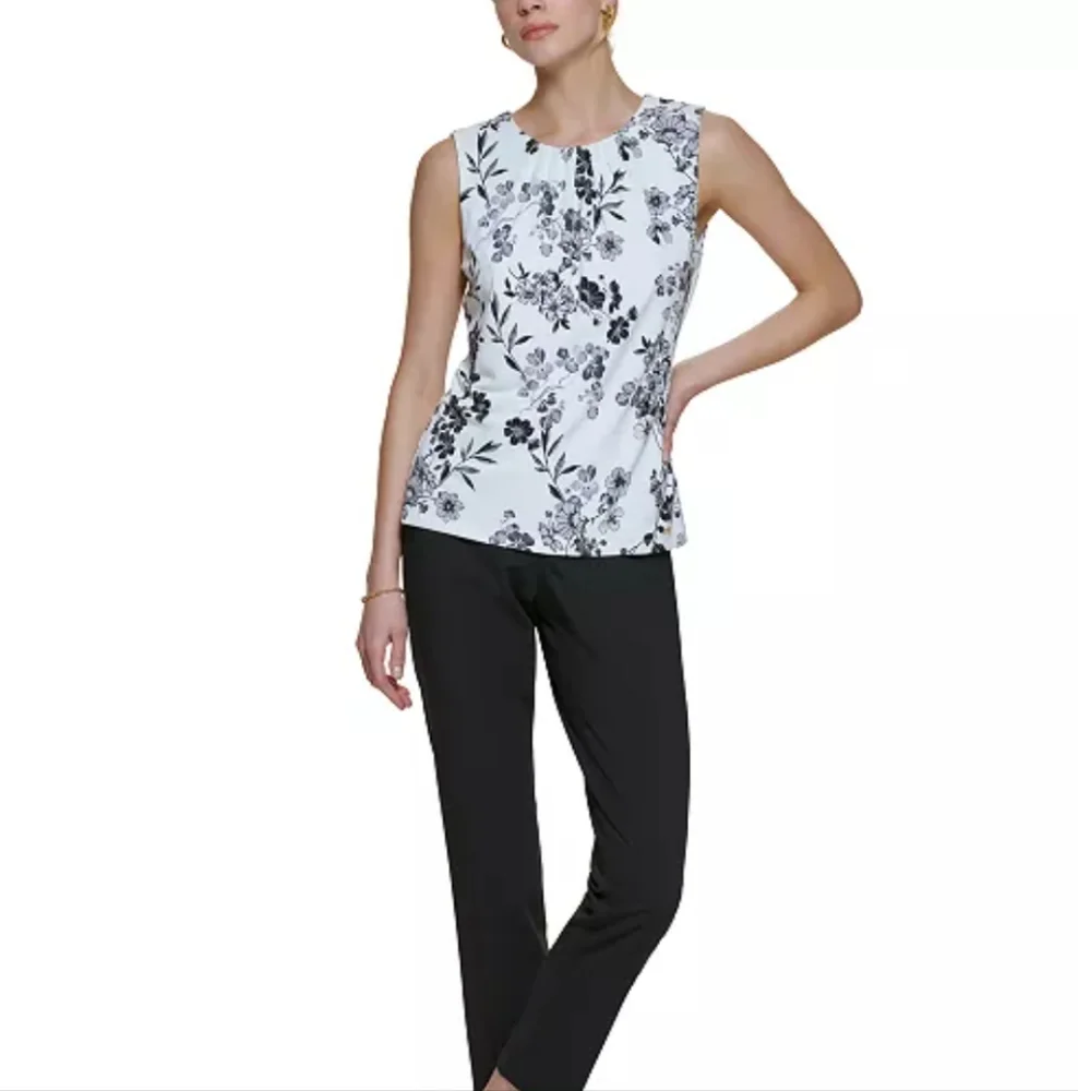 NWOT Calvin Klein White Fitted Floral Tank Top - Picture 4 of 7